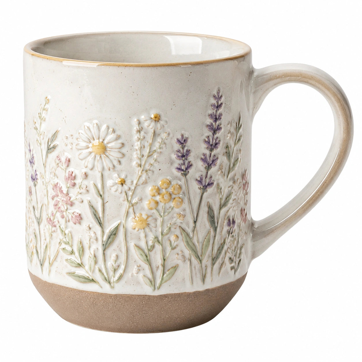Keramiktasse mit Blumenrelief 320ml Creme