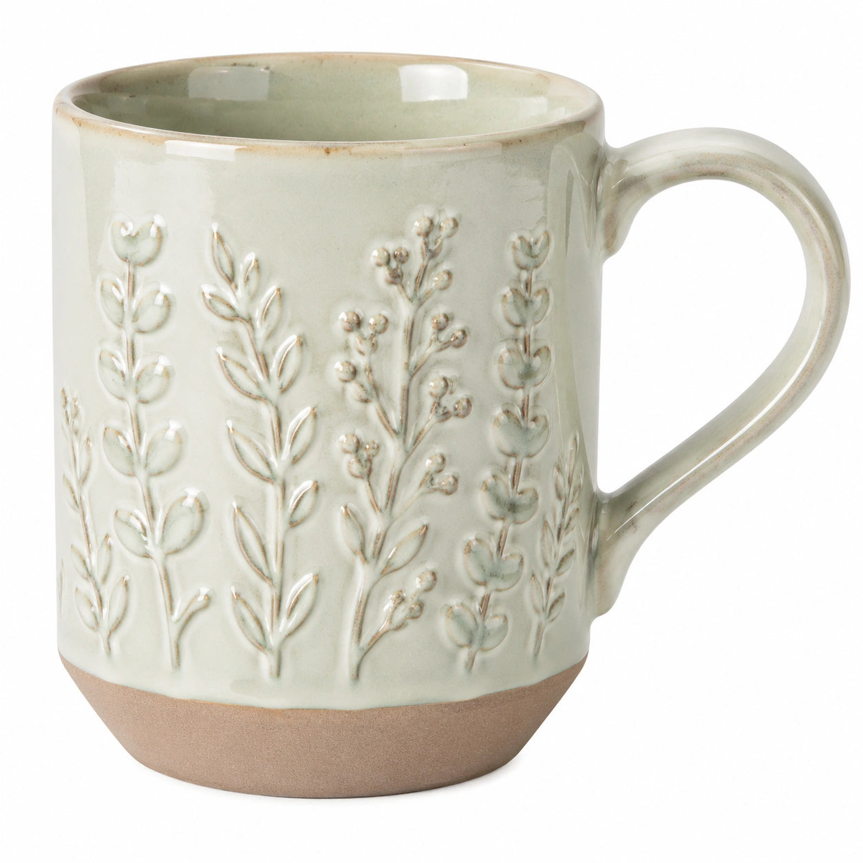 Keramiktasse mit Relief-Blumenmuster, 300ml, Grün