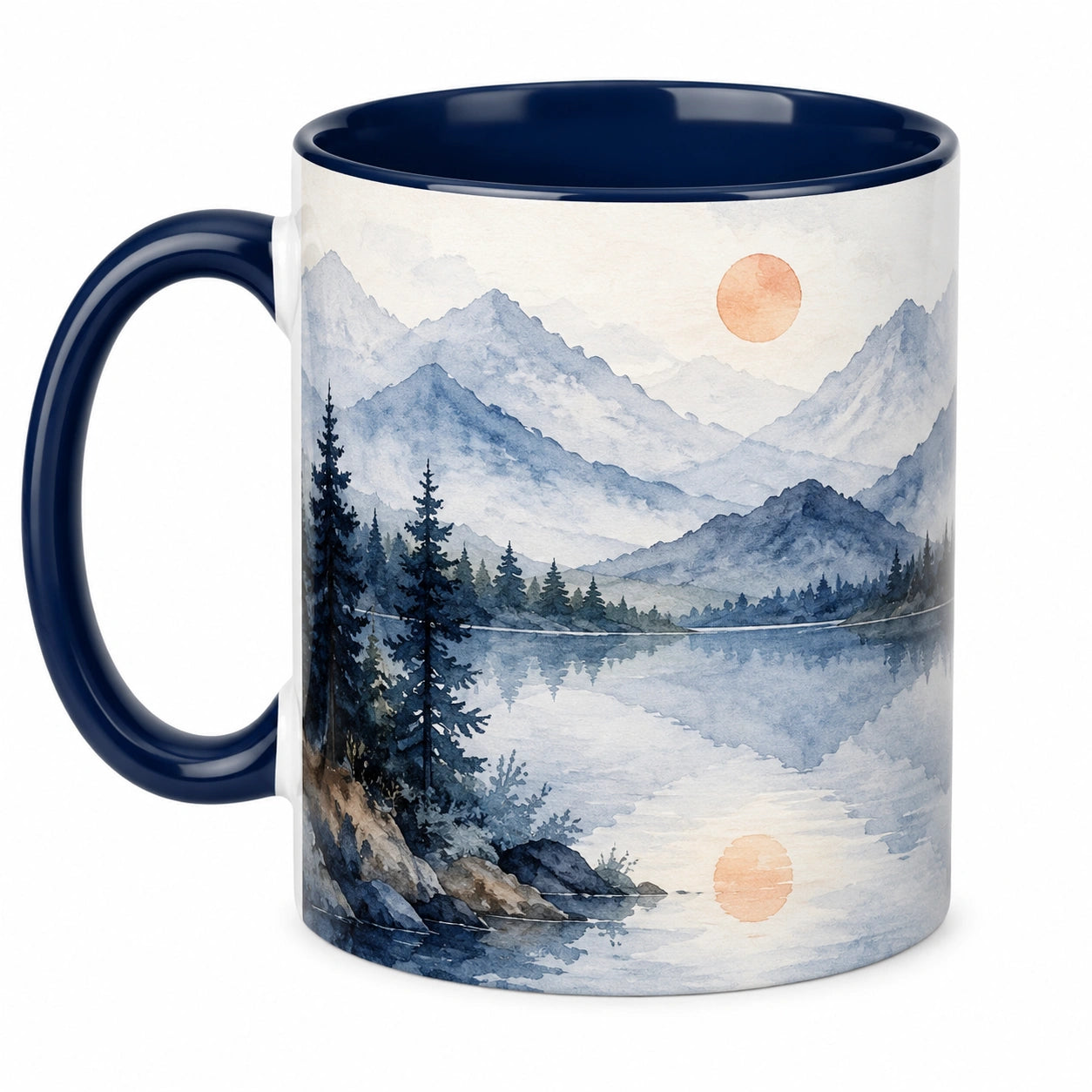 Keramiktasse mit Landschaftsmotiv, Blau, 350 ml