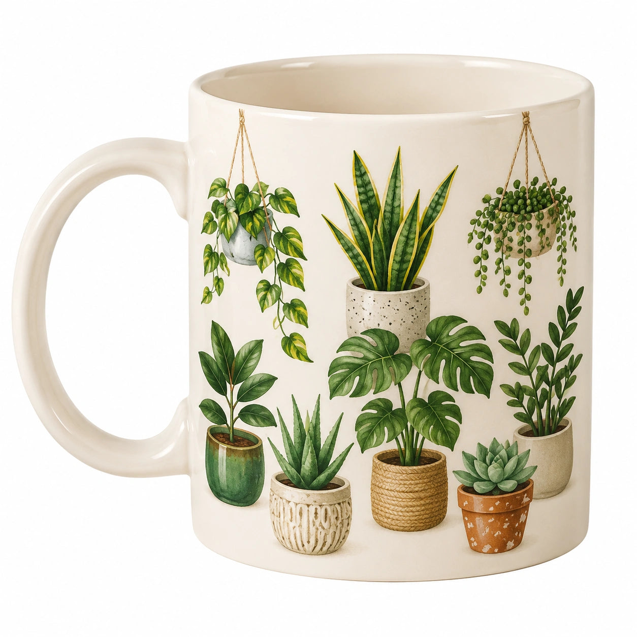 Keramiktasse mit Pflanzenmotiv 350ml - Mehrfarbig