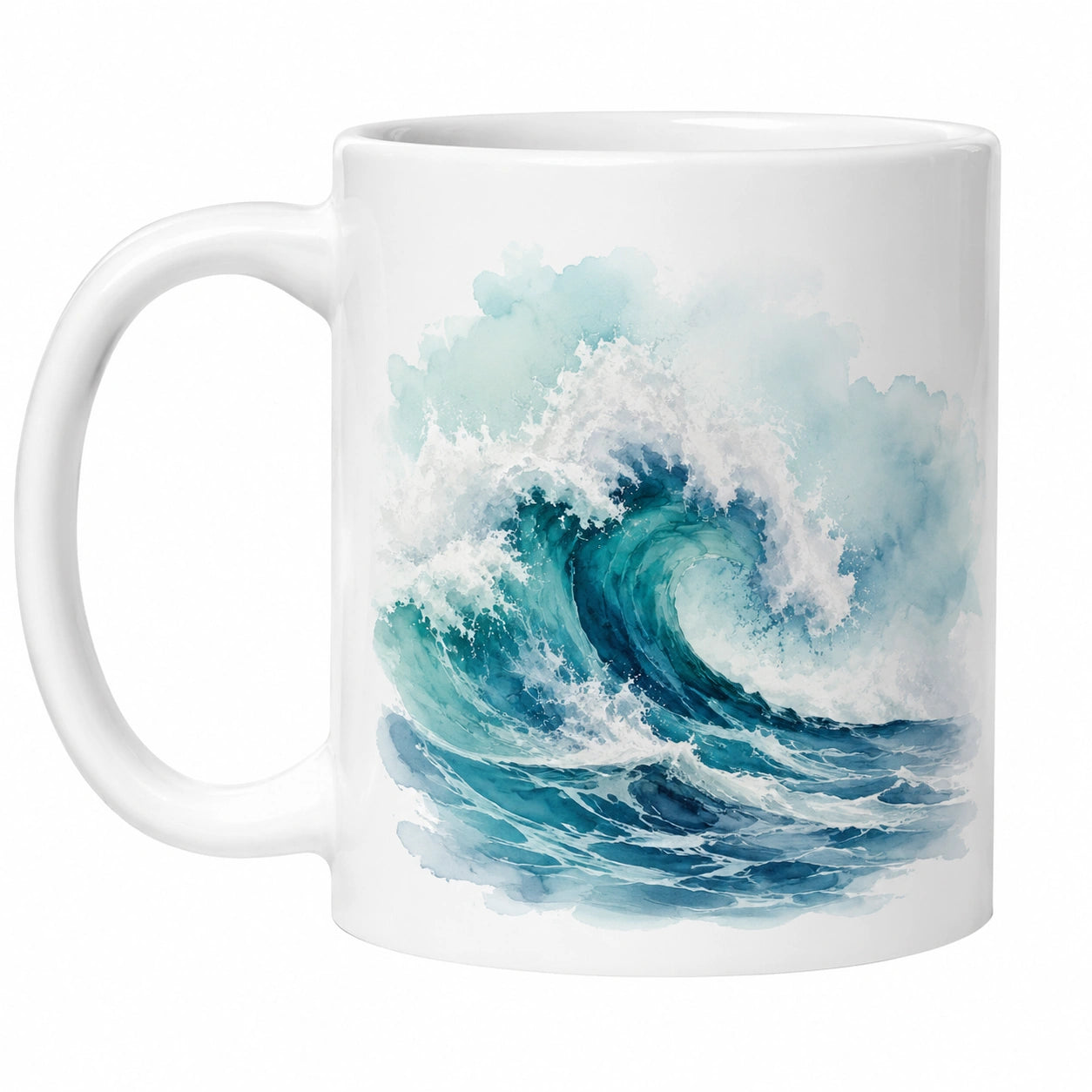 Keramiktasse mit Wellenmotiv, 350ml, Weiß/Blau