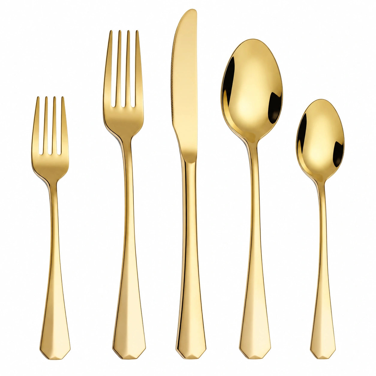 5-teiliges Goldenes Hochglanz Besteckset