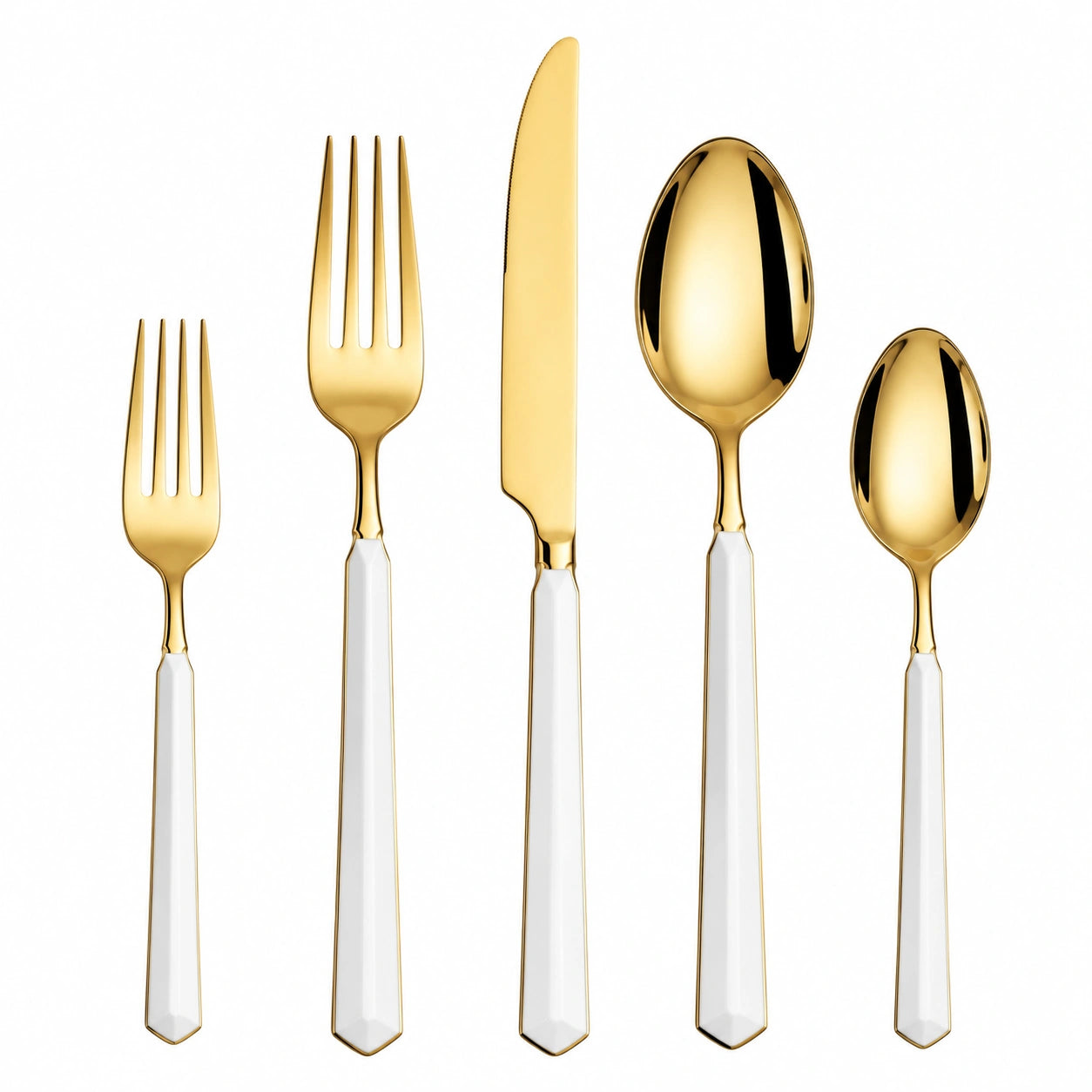 5-teiliges Besteckset Gold Weiß Elegantes Design