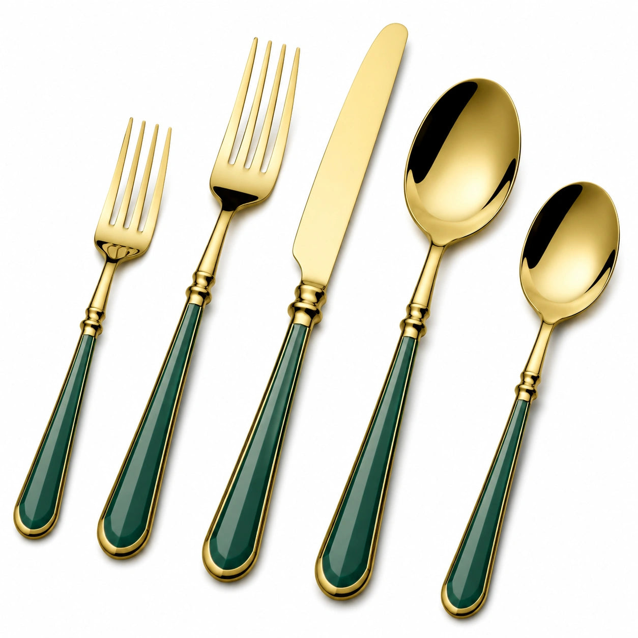 Elegantes 5-teiliges Besteckset Gold/Grün