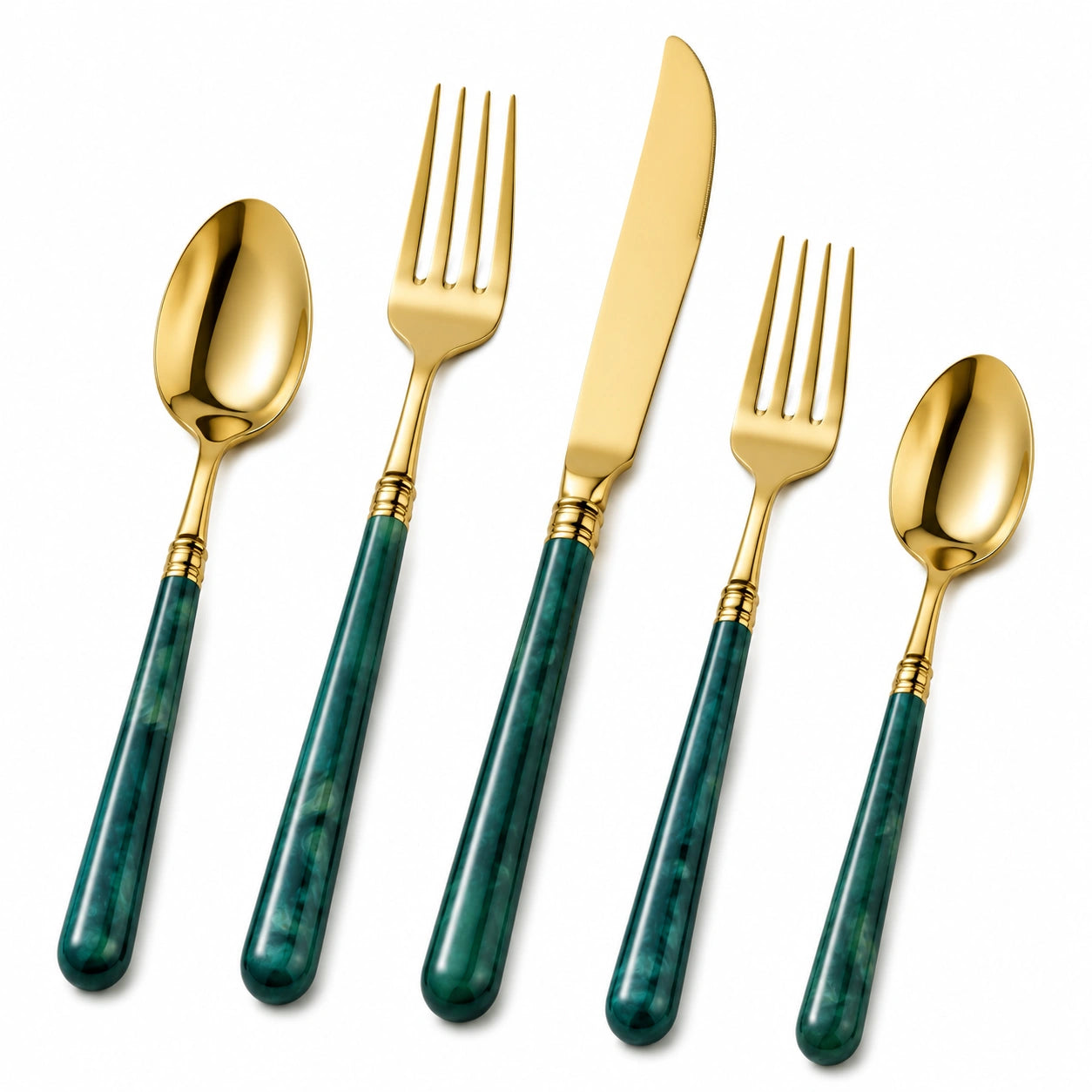 Elegantes Besteckset mit Gold und Grün