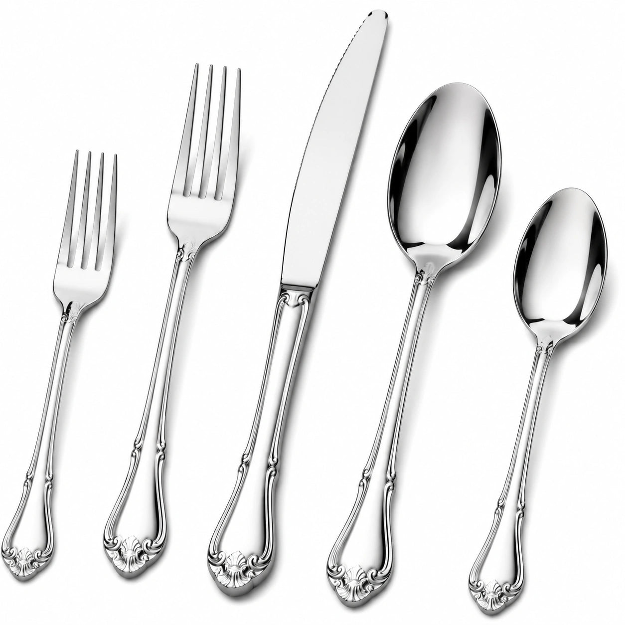 5-teiliges Essbesteckset Silber mit dekorativen Griffen