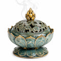 Räuchergefäß Lotus Design Grün/Gold mit Blumenornamenten