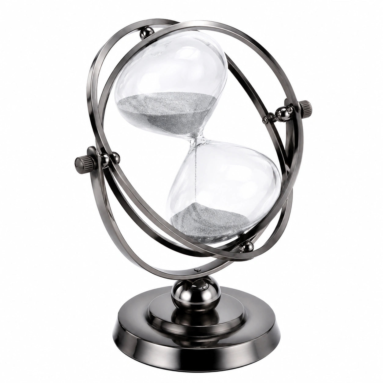 Dekorative drehbare Sanduhr mit Metallrahmen in Silber