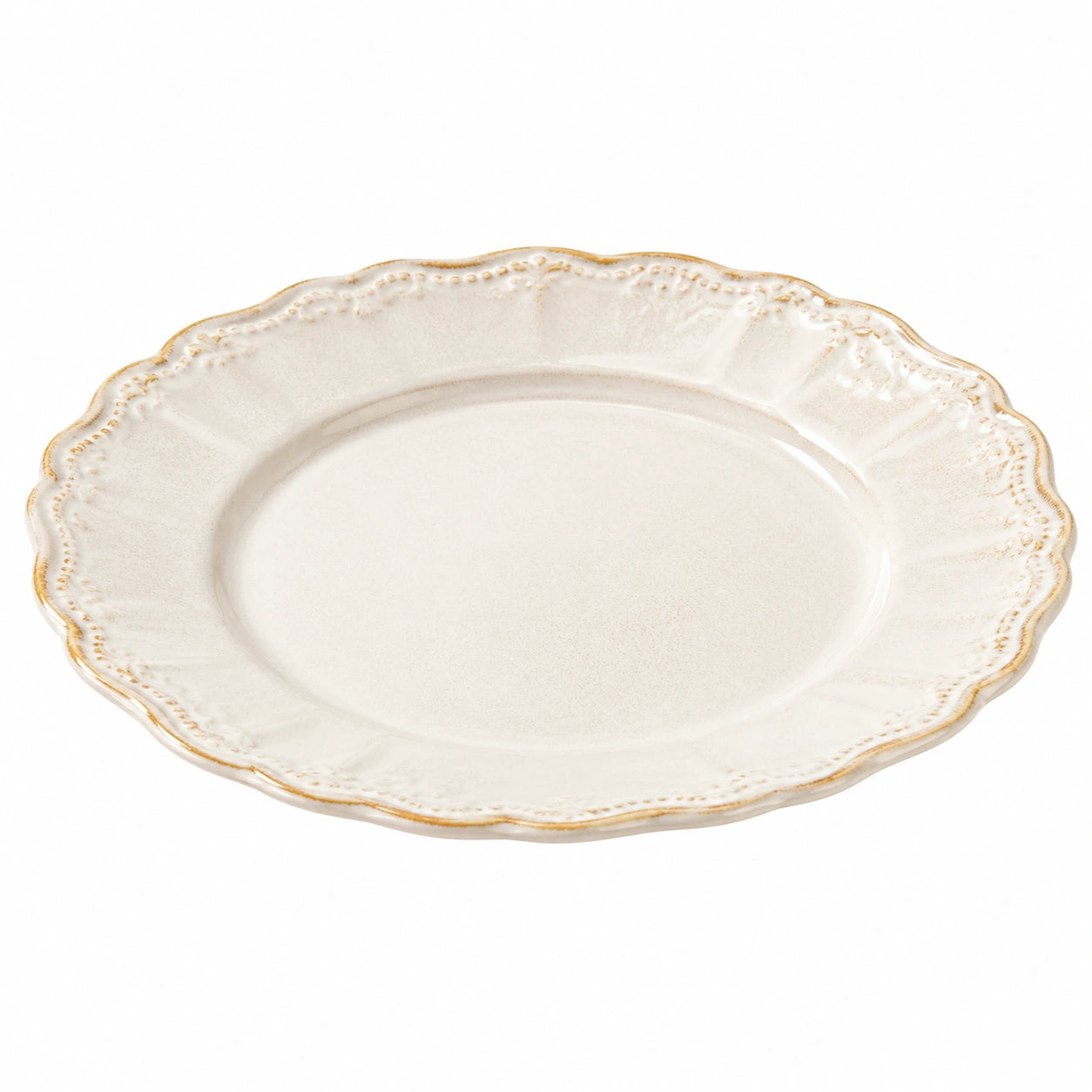 Keramikteller Beige mit Goldrand, 28 cm