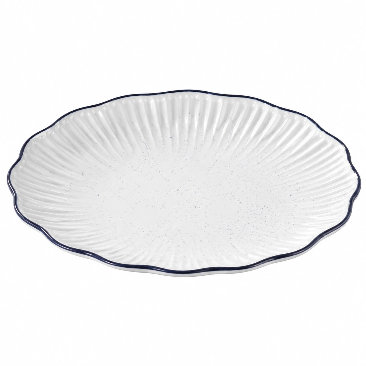 Runder Teller mit Wellenrand Weiß-Blau, 30 cm
