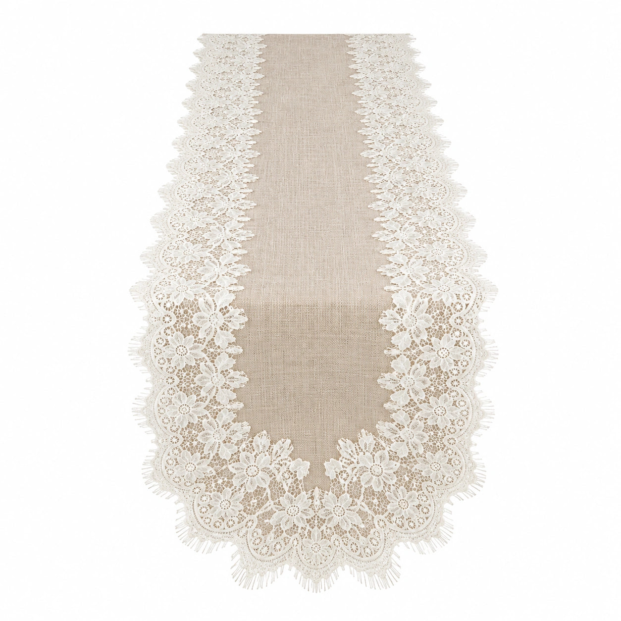 Eleganter Tischläufer mit Spitze Creme/Weiß 180x33 cm