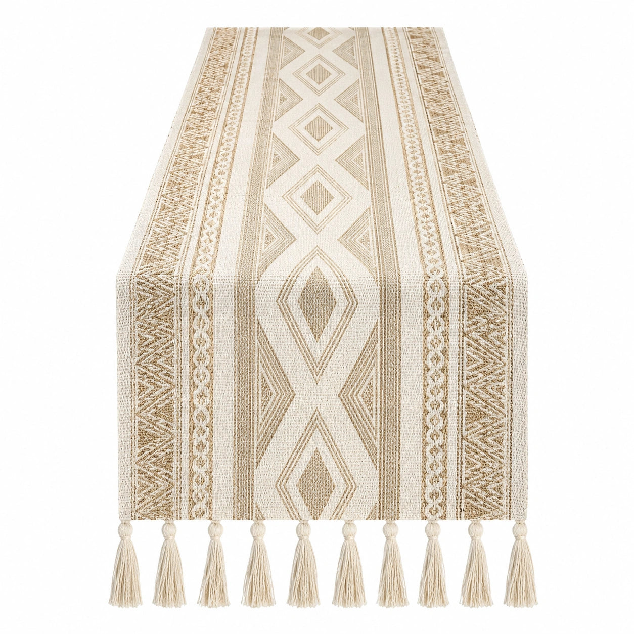 Tischläufer mit geometrischem Muster und Fransen Beige/Braun